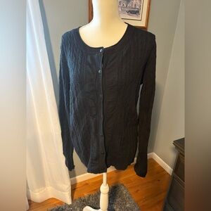 Eddie Bauer Black Cable Knit Cardigan Sweater